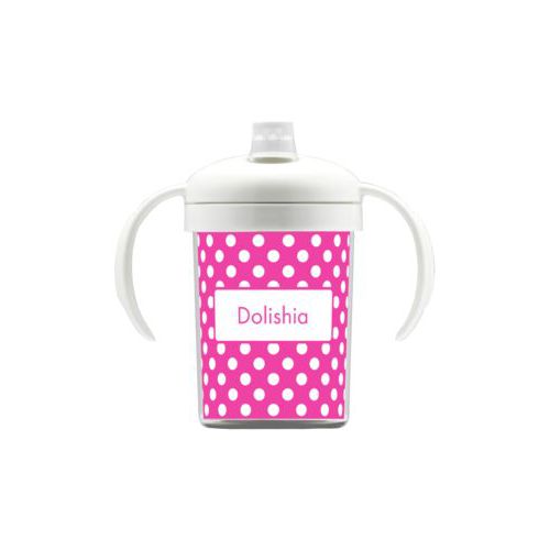Personalized sippycup personalized with medium dots pattern and name in juicy pink and white
