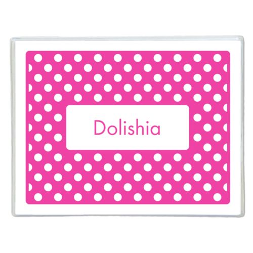 Personalized note cards personalized with medium dots pattern and name in juicy pink and white