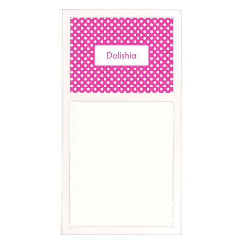 Personalized white board personalized with medium dots pattern and name in juicy pink and white