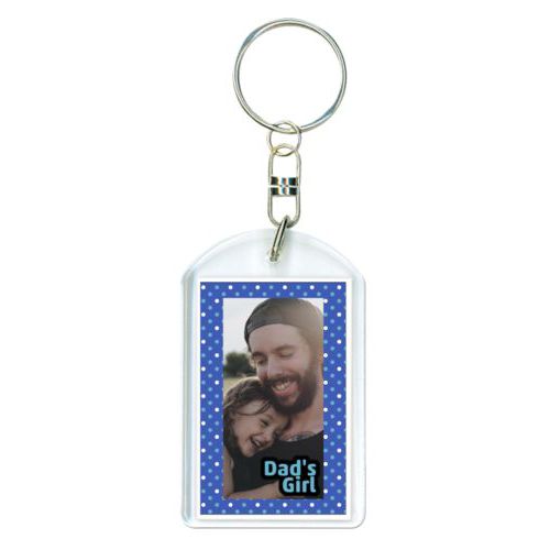 Personalized plastic keychain personalized with small dots pattern and photo and the saying "Dad's Girl"