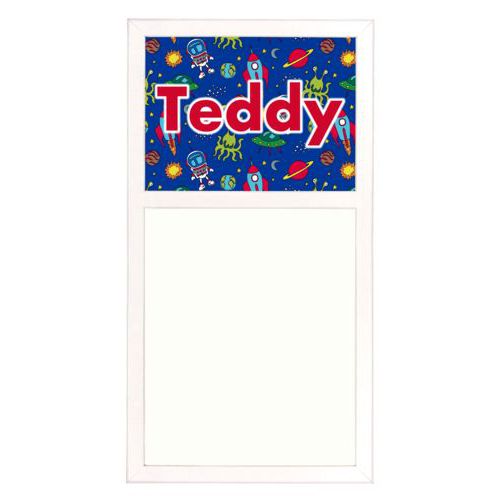 Personalized white board personalized with space pattern and the saying "Teddy"