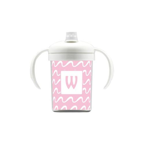 Personalized sippycup personalized with break pattern and initial in 1054 (rosy cheeks pink and white)