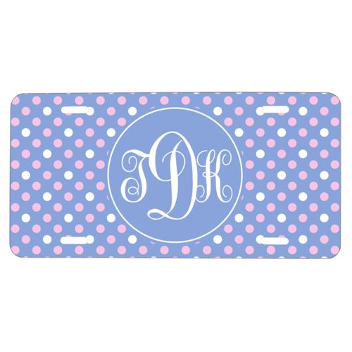 Custom car plate personalized with medium dots pattern and monogram in easter serenity and quartz