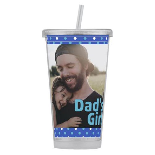 Personalized tumbler personalized with small dots pattern and photo and the saying "Dad's Girl"
