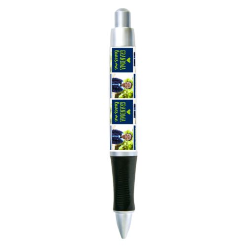 Personalized pen personalized with a photo and the saying "Grandma loves me" in juicy green and navy blue