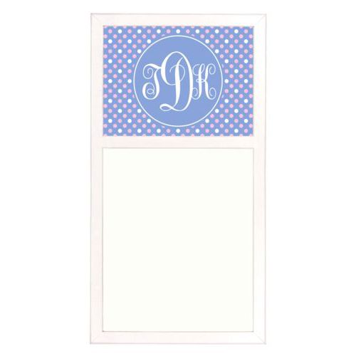 Personalized white board personalized with medium dots pattern and monogram in easter serenity and quartz
