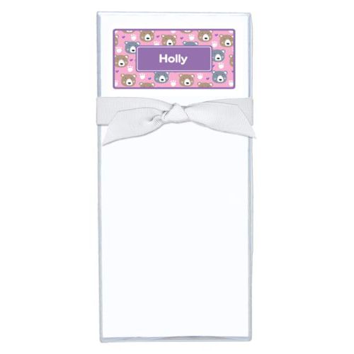Personalized note sheets personalized with bears pattern and name in grape purple