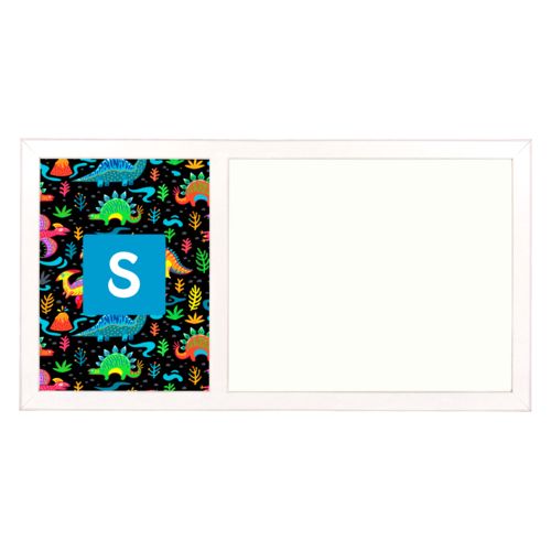 Personalized white board personalized with dinos pattern and initial in caribbean blue