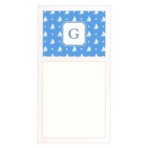 Personalized white board personalized with white sails pattern and initial in oxford
