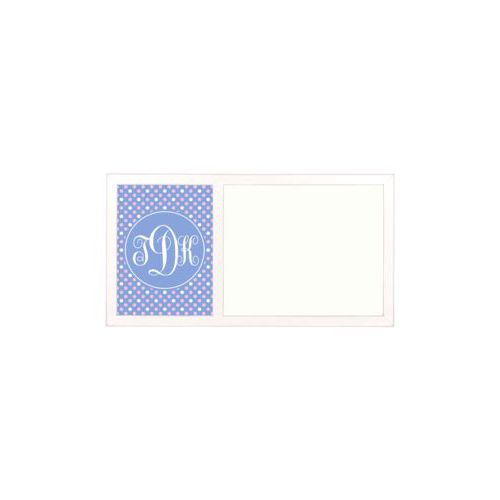 Personalized white board personalized with medium dots pattern and monogram in easter serenity and quartz
