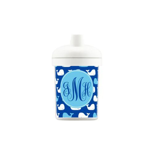 Personalized toddlercup personalized with whales pattern and monogram in ultramarine
