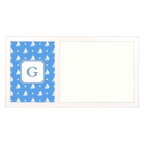 Personalized white board personalized with white sails pattern and initial in oxford