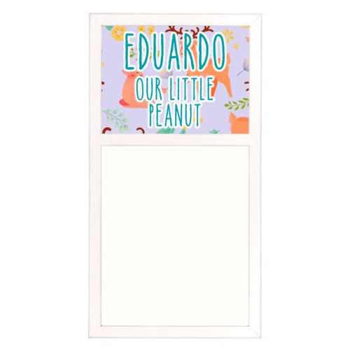 Personalized white board personalized with animals deer pattern and the saying "Eduardo our little peanut"
