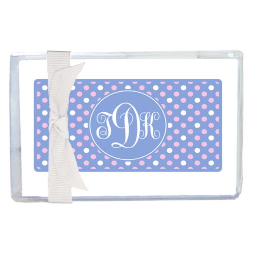 Personalized enclosure cards personalized with medium dots pattern and monogram in easter serenity and quartz