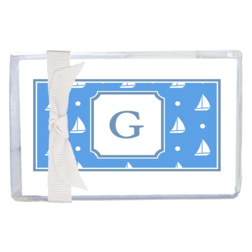 Personalized enclosure cards personalized with white sails pattern and initial in oxford