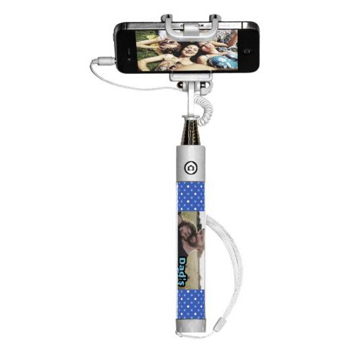 Personalized selfie stick personalized with small dots pattern and photo and the saying "Dad's Girl"