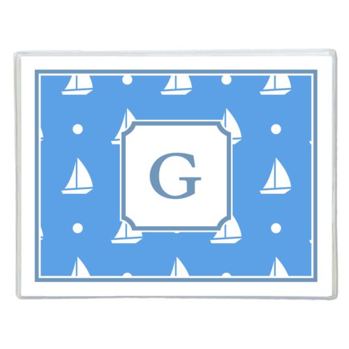 Personalized note cards personalized with white sails pattern and initial in oxford