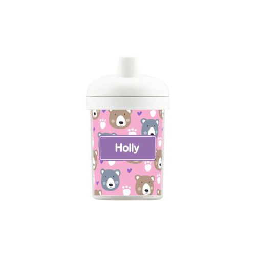 Personalized toddlercup personalized with bears pattern and name in grape purple
