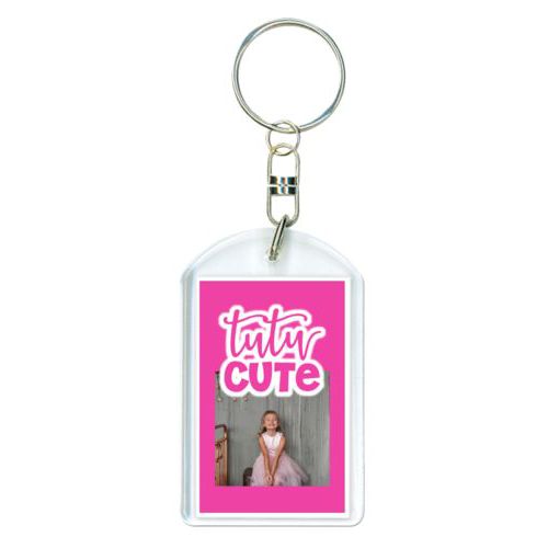 Personalized plastic keychain personalized with photo and the saying "tutu cute"