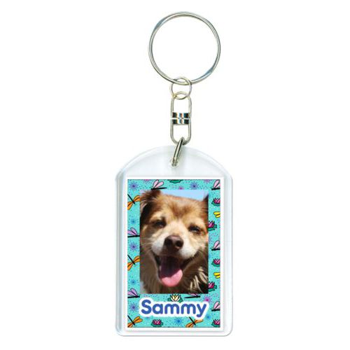 Personalized keychain personalized with bugs dragonfly pattern and photo and the saying "Sammy"