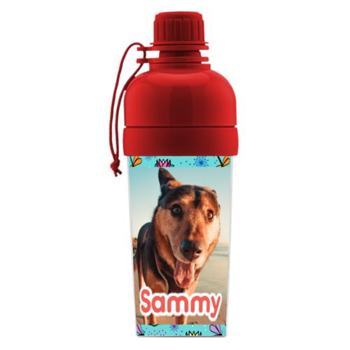 Personalized water bottle for kids personalized with bugs dragonfly pattern and photo and the saying "Sammy"