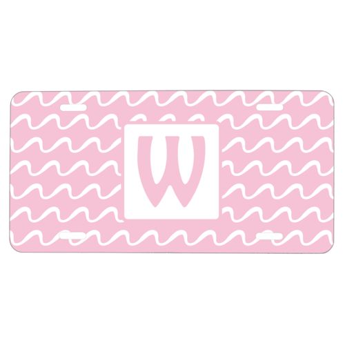 Custom license plate personalized with break pattern and initial in 1054 (rosy cheeks pink and white)