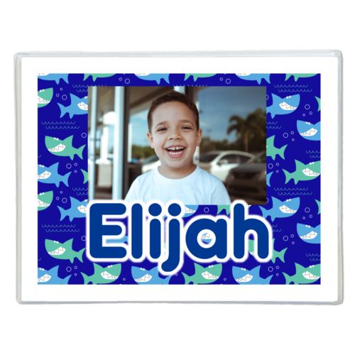 Personalized note cards personalized with sharks pattern and photo and the saying "Elijah"