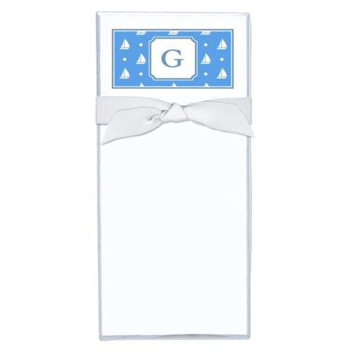 Personalized note sheets personalized with white sails pattern and initial in oxford
