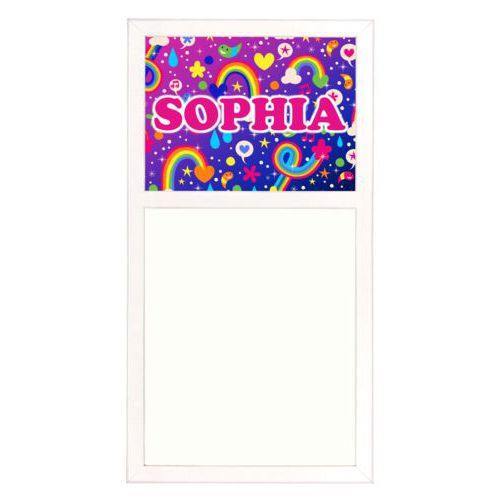 Personalized white board personalized with rainbows pattern and the saying "SOPHIA"