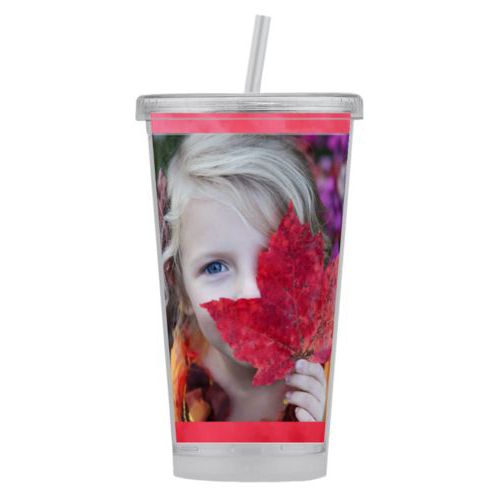 Personalized tumbler personalized with red cloud pattern and photo