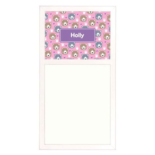 Personalized white board personalized with bears pattern and name in grape purple