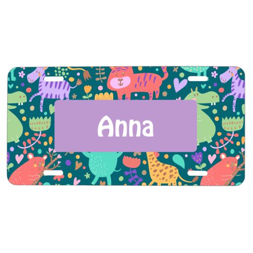 Custom license plate personalized with africa pattern and name in lavender