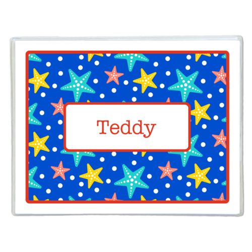 Personalized note cards personalized with starfish pattern and name in strong red