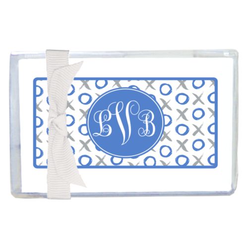 Personalized enclosure cards personalized with hugs pattern and monogram in winter blue and silver