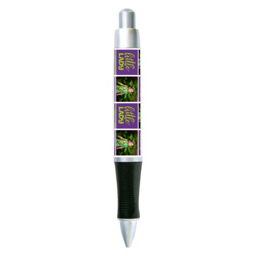 Personalized pen personalized with a photo and the saying "little lady" in juicy green and amethyst purple