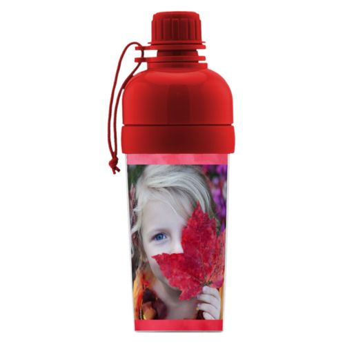 Kids water bottle personalized with red cloud pattern and photo