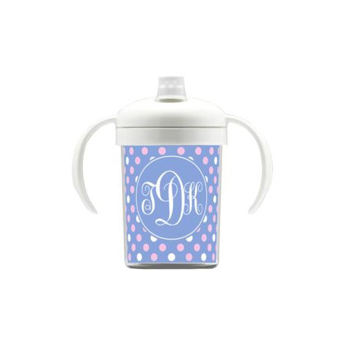 Personalized sippycup personalized with medium dots pattern and monogram in easter serenity and quartz