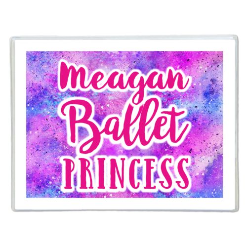 Personalized note cards personalized with splatter paint pattern and the sayings "ballet princess" and "Meagan"