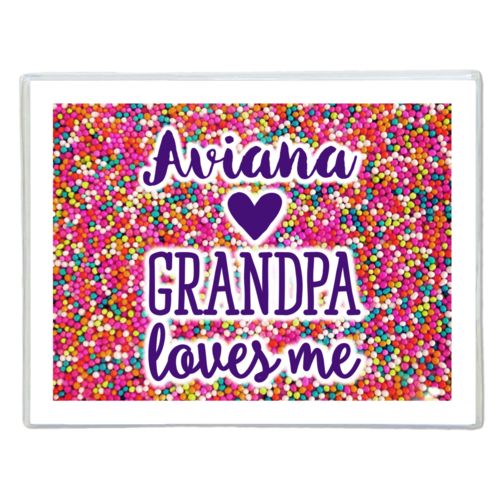 Personalized note cards personalized with sweets sprinkle pattern and the sayings "Grandpa loves me" and "Aviana"