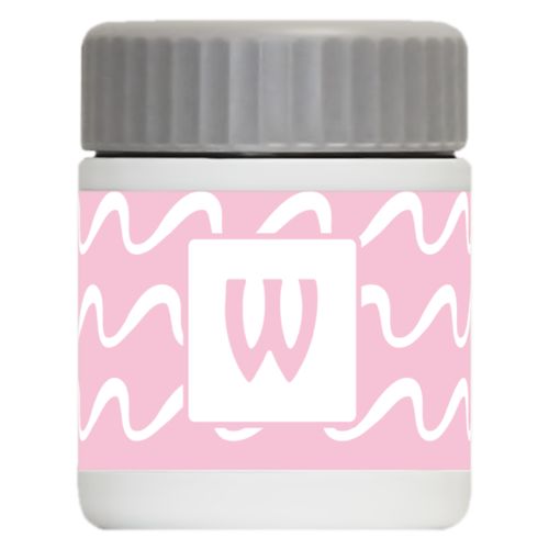 Personalized 12oz food jar personalized with break pattern and initial in 1054 (rosy cheeks pink and white)