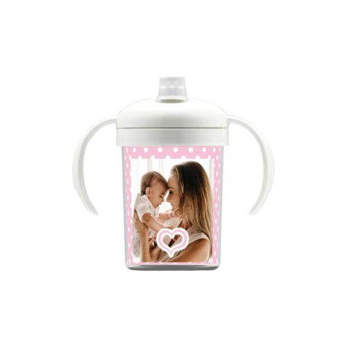 Personalized sippycup personalized with small dots pattern and photo and the saying "Heart Outline"