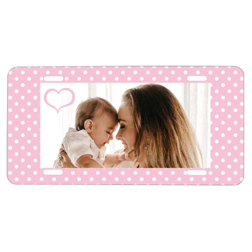Custom car plate personalized with small dots pattern and photo and the saying "Heart Outline"