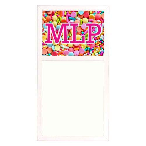 Personalized white board personalized with sweets sweet pattern and the saying "MLP"