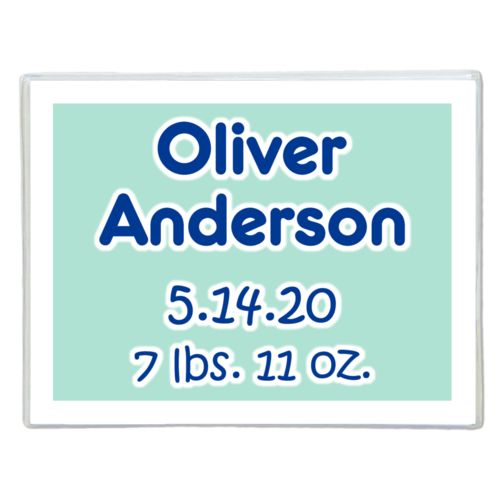 Personalized note cards personalized with the saying "Oliver Anderson 5.14.20 7 lbs. 11 oz."