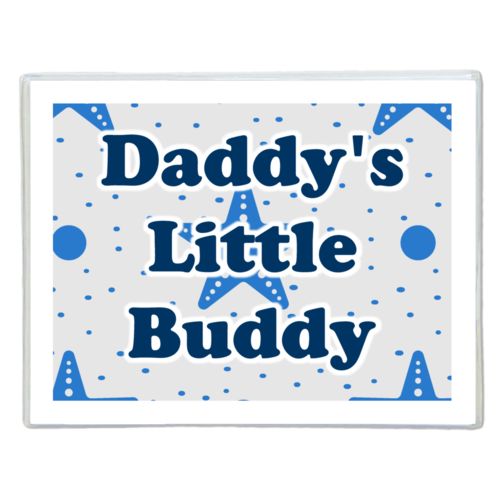 Personalized note cards personalized with blue starfish pattern and the saying "Daddy's Little Buddy"