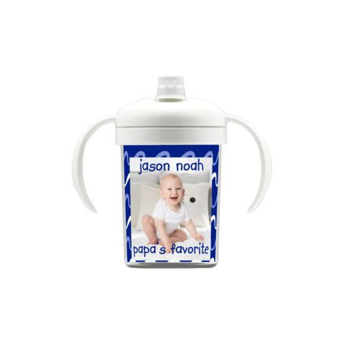 Personalized sippycup personalized with break pattern and photo and the sayings "papa's favorite" and "jason noah"