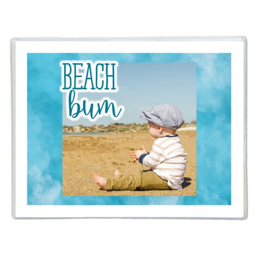 Personalized note cards personalized with teal cloud pattern and photo and the saying "Beach bum"