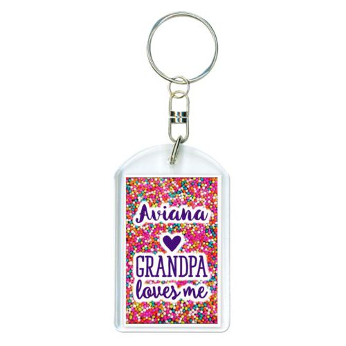 Personalized keychain personalized with sweets sprinkle pattern and the sayings "Grandpa loves me" and "Aviana"