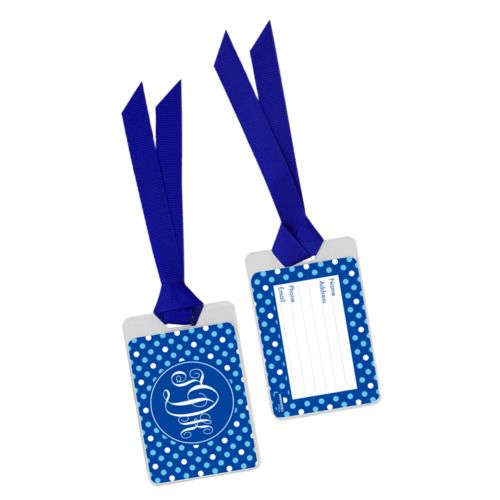Personalized bag tag personalized with medium dots pattern and monogram in easter serenity and quartz