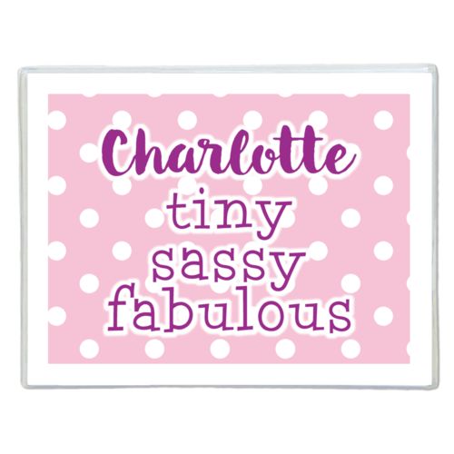 Personalized note cards personalized with small dots pattern and the saying "Charlotte tiny sassy fabulous"